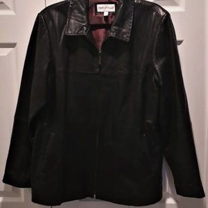 Women's XL Charles Klein Zip Up Black Leather Jacket